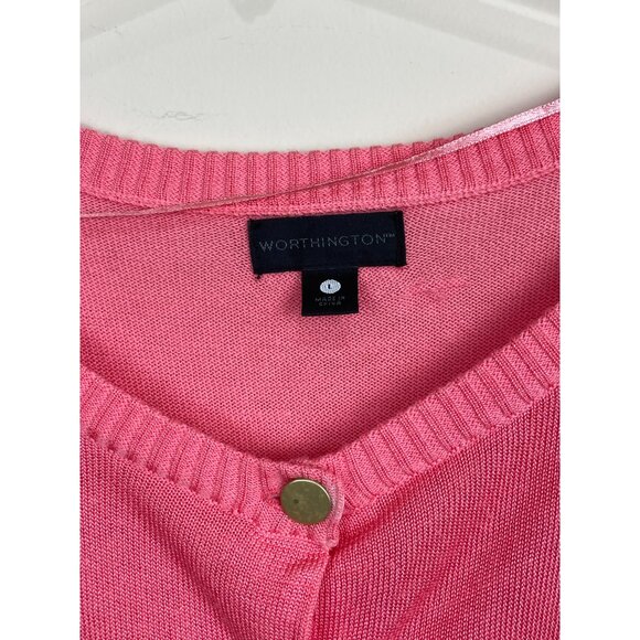 Worthington Sweater Cardigan Womens L Button Up Coral Lightweight Gold Buttons - Picture 3 of 7
